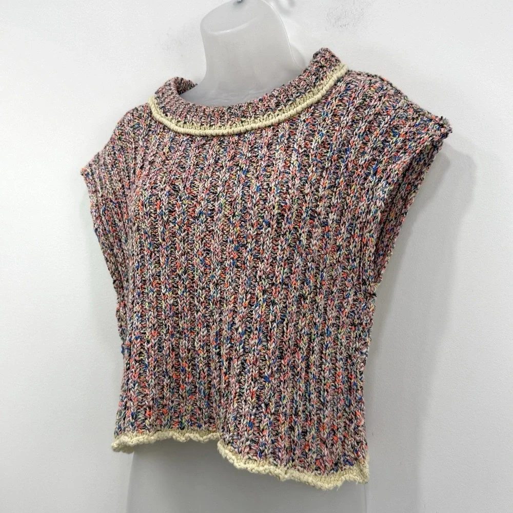 Free People Desert Heat Sweater Vest XS Rainbow Boho Hippie Indie Marled Retro